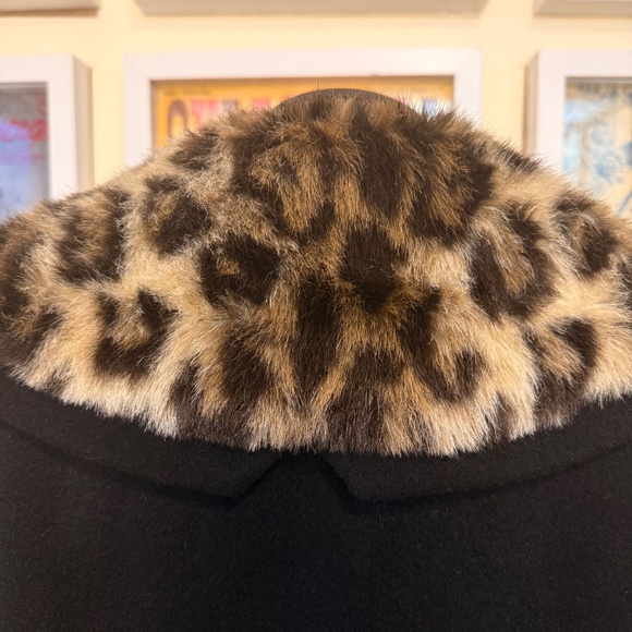 Vintage Black Swing Coat w/ Leopard Faux-Fur Shawl Collar - Picture 7 of 13